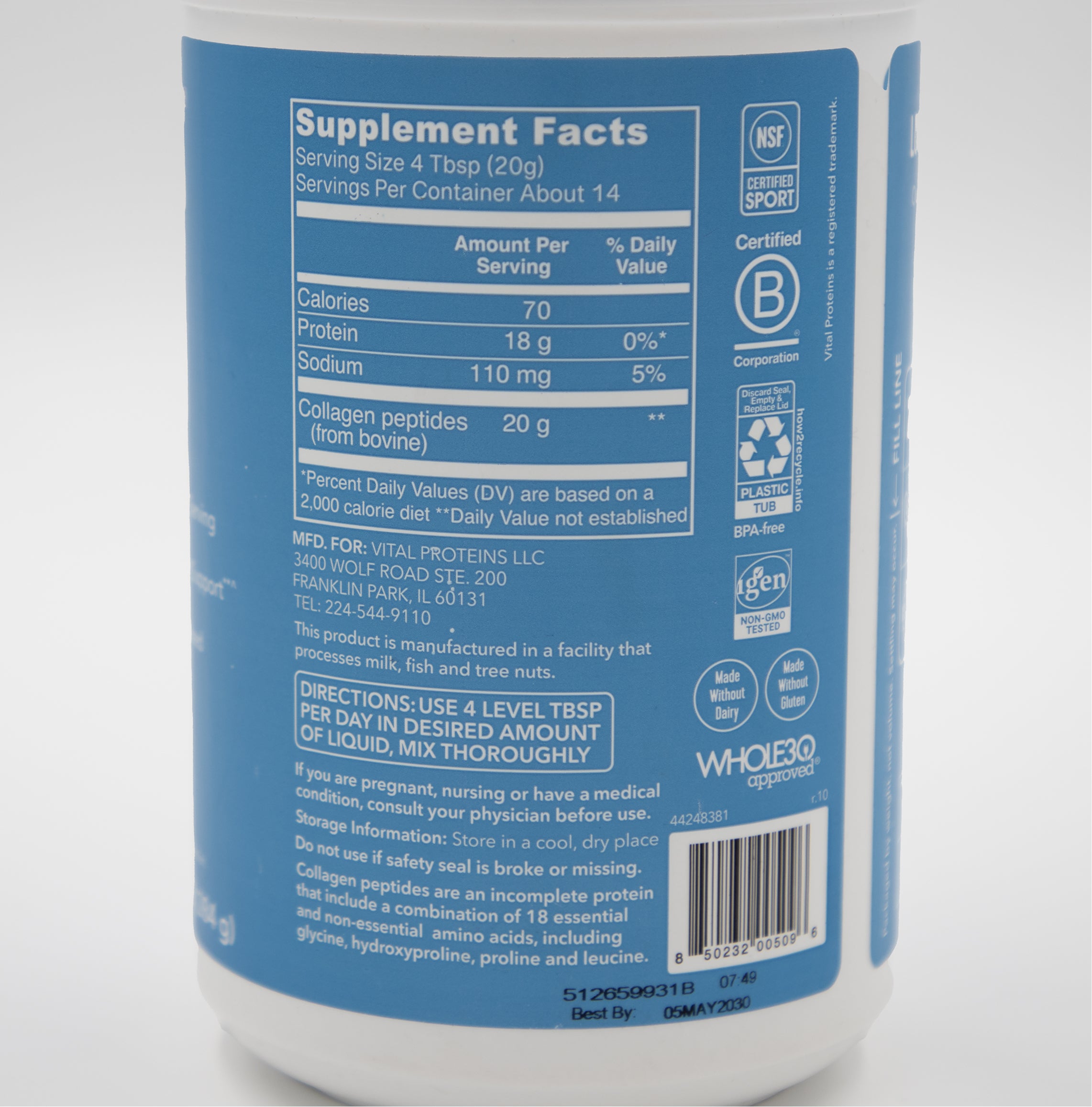 Colágeno Hidrolizado Sin Sabor 284g